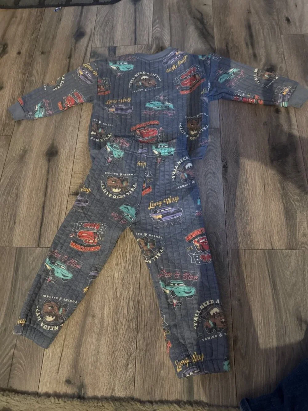 Disney Cars Boys Quilted Pajama Set Size 4 Gray With Colorful Character Print